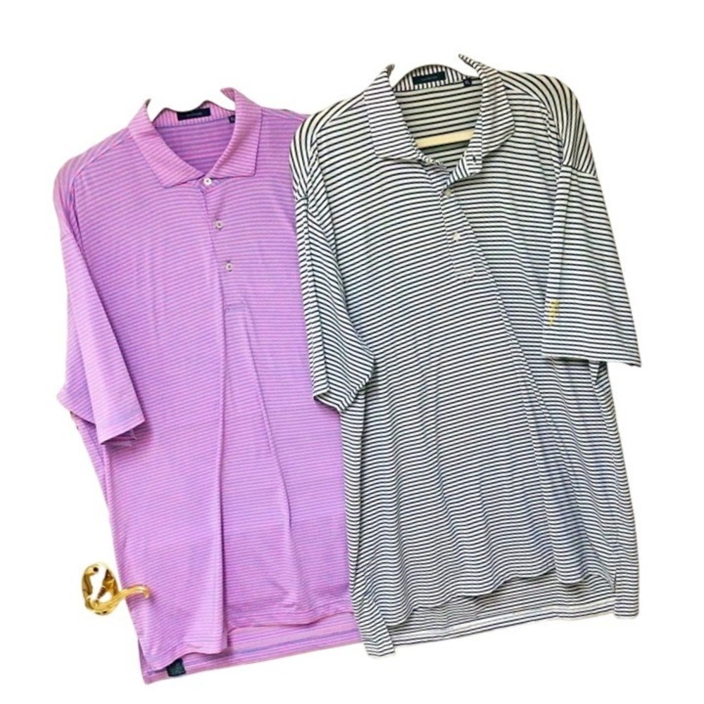 Lot of 2 QUAIL VALLEY GOLF Polo‎ Shirt Striped Logo Casual Turtleson Mens XL